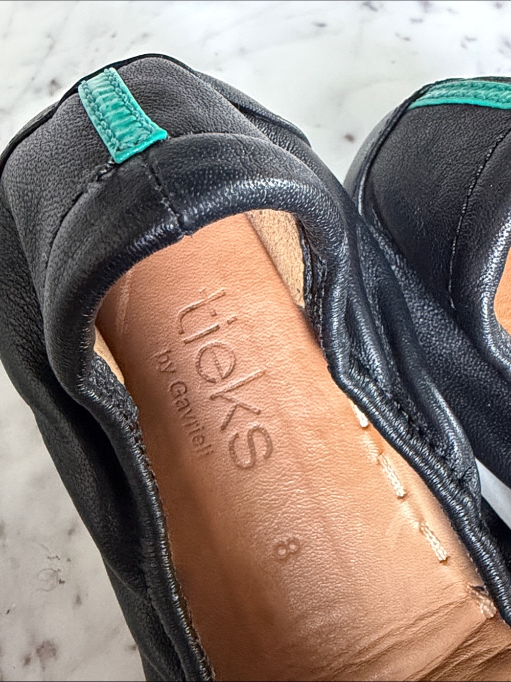 Tieks Black Leather Ballet Flats with Teal Accent 8 - Picture 2 of 5